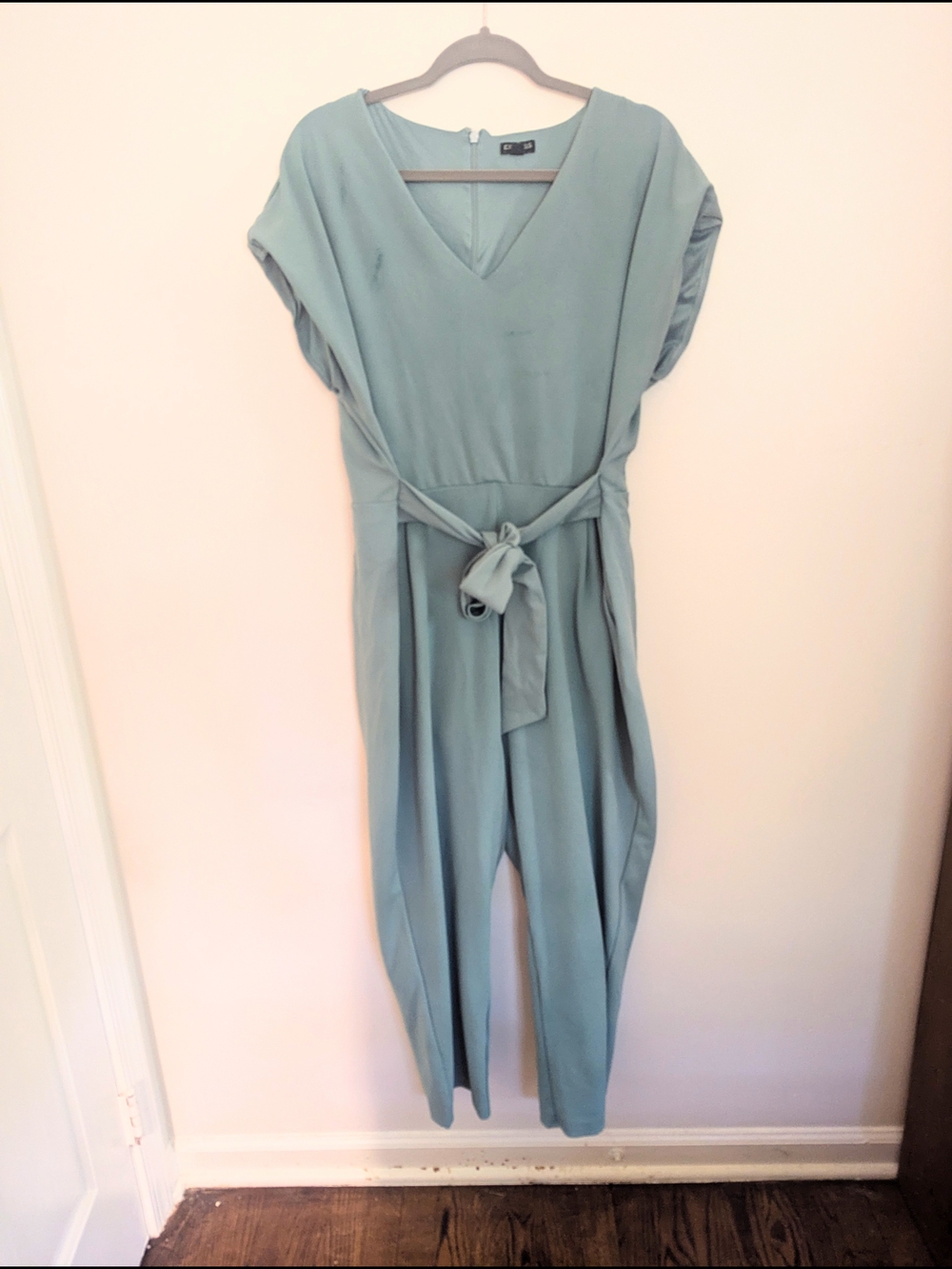 Express Robins Egg V-Neck Tie-Waist Jumpsuit